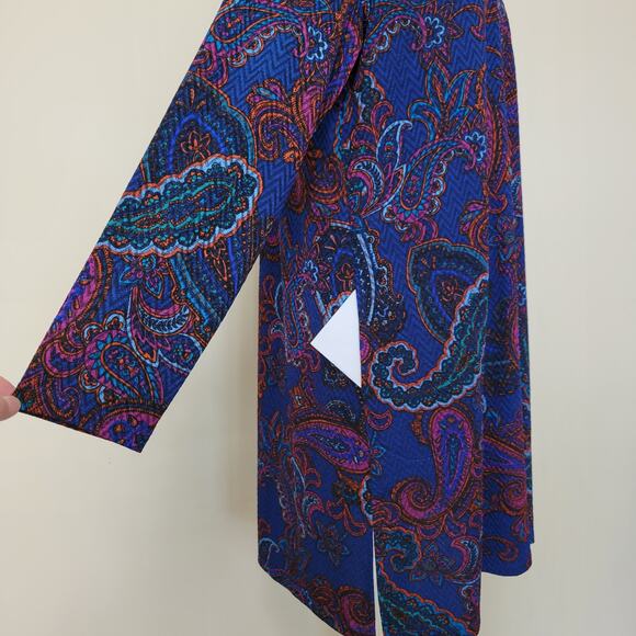Susan Graver Sz L Open Front Cardigan Duster Topper Paisley Long Sleeve Pockets - Picture 4 of 16